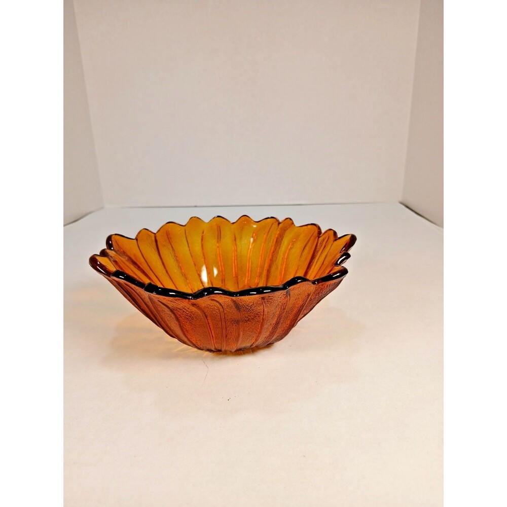 Vintage Indiana Amber Glass Sunflower Bowl Candy Dish